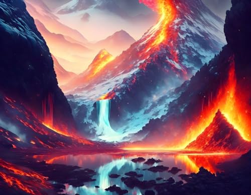 Affiches sur toile de volcans et cascades de lave SERENDIPITP sans cadre 58x90 cm