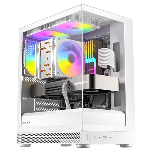 Okinos Aqua UNO Micro ATX Case No Radiator Support Max GPU Length 309mm Quick-Release Panoramic Tempered Glass Front & Side 3x120mm ARGB Fans Pre-Installed Type-C 5Gbps Polar White