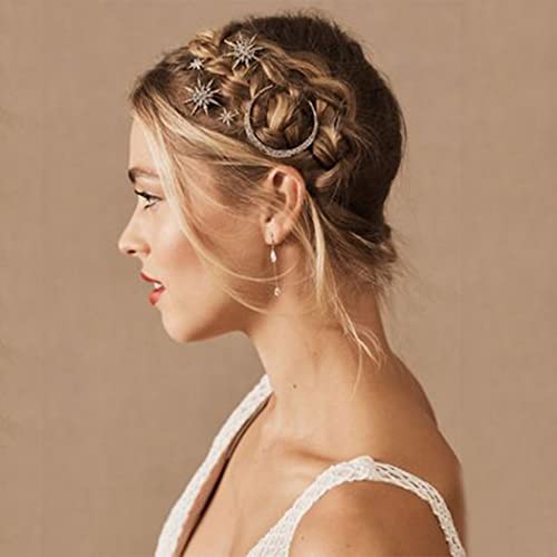 Bartosi Vintage Rhinestone Moon Hairpins Snowflake Star Hair Clip Crystal Decorative Bobby Pins Retro Barrettes Hairpin Side Clip Hair Accessories for Women Girls (Pack of 3)