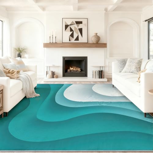 Tapis de chambre bleu-vert abstrait pour descente de lit