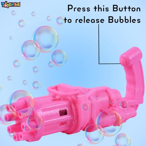 Image of Toyshine 8 Hole Electric Bubbles Gun Gatling Bubble Machine Toy with Scoup Bottle for Children Party Favors Outdoor & Indoor Activity for Boys Girls 3 Years and Above (Pink)