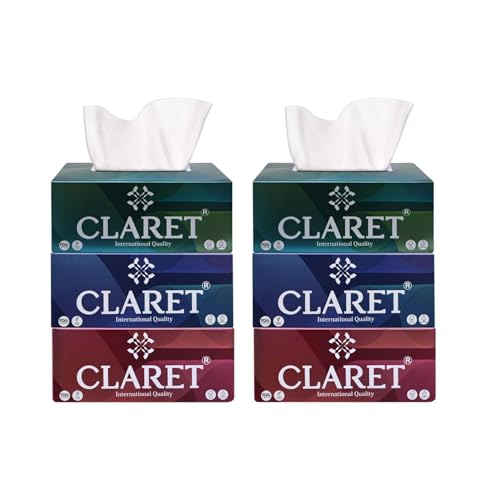 Image of Claret 2-Ply Facial Tissue | Makeup Removal Tissue Wipes | Tissue Paper Holder For Office Desk | Car Accessories | 200 Pulls Each |Pack of 6