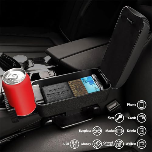 Image of Arm Rest for Car,Car armrest Car arm Rest,Seat Gap Storage Box,Car Seat Gap Filler Organizer,Wrist Support Adjustable Armrest,Car Central Liftable Armres Storage Organizer Box Black