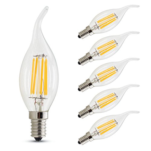 SZFC, Paquetes de 6, E14 6 W 50 W equivalentes Vintage LED filamento vela bombillas blanco cálido 2700 K C35 cola para retro antiguo lámpara colgantes lámpara Cover