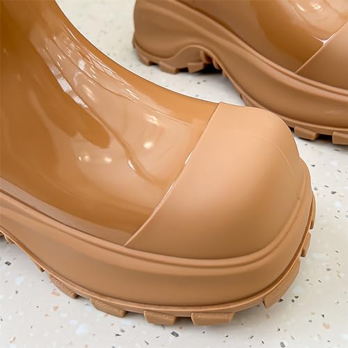 Damenschuhe, Punk-Stiefel, rutschfeste Socken innen, Regenstiefel, Outdoor-Gummi-Wasserschuhe, Hundeschuhe, braun, 38.5 EU