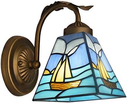 LITFAD Tiffany Designed Wall Sconce with One Light Stained Glass LED Wall Light Fixture Decorative Wall Lamp for Staircase Bedroom Hotel Restaurant (Blue - 1 Light)