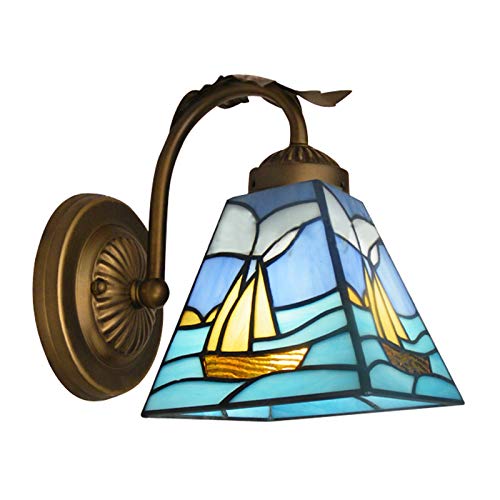 Image of LITFAD Tiffany Designed Wall Sconce with One Light Stained Glass LED Wall Light Fixture Decorative Wall Lamp for Staircase Bedroom Hotel Restaurant (Blue - 1 Light)