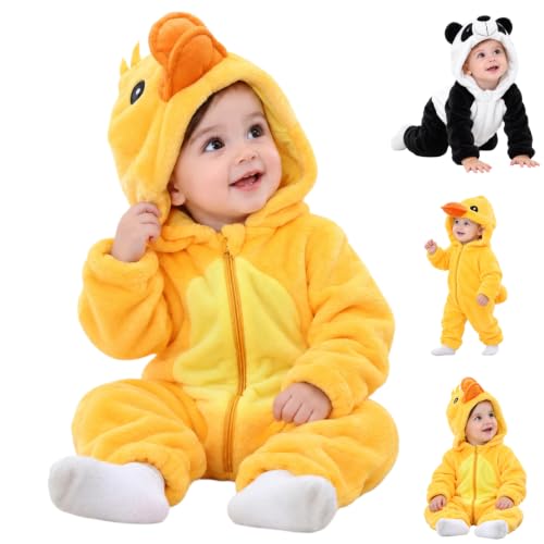 CHENXDZHAO Infant Halloween Costume,Toddler Duck Costume Unisex Boys Girls Zipper Hooded Romper Lounge Cosplay Party Cute Jumpsuits Baby Halloween Costumes 2026,Light Yellow,90=2-3 years - image 1