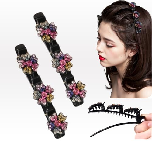 2PCS Sparkling Crystal Stone Braided Hair Clips Short Duckbill ClipsBraided Hair Clip for Ladies and Girls Crystal Stone (colored)