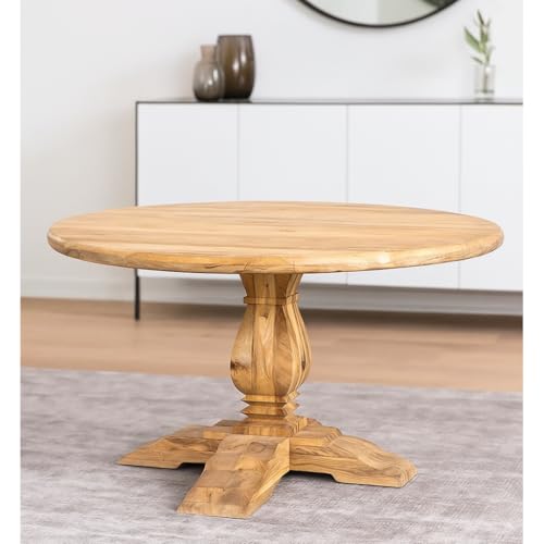 Image of Brewed Beauty Mango Wood Round Dining Table with French Legs -6 Seater Table Only | 6 Seater Dining Table for Dining Room-140D x 140W x 78H Cm (Natural Finish)