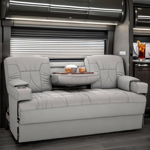 Qualitex De Leon Console SL RV Sofa Bed, 74" Wide, Ulitmate Leather, Ash
