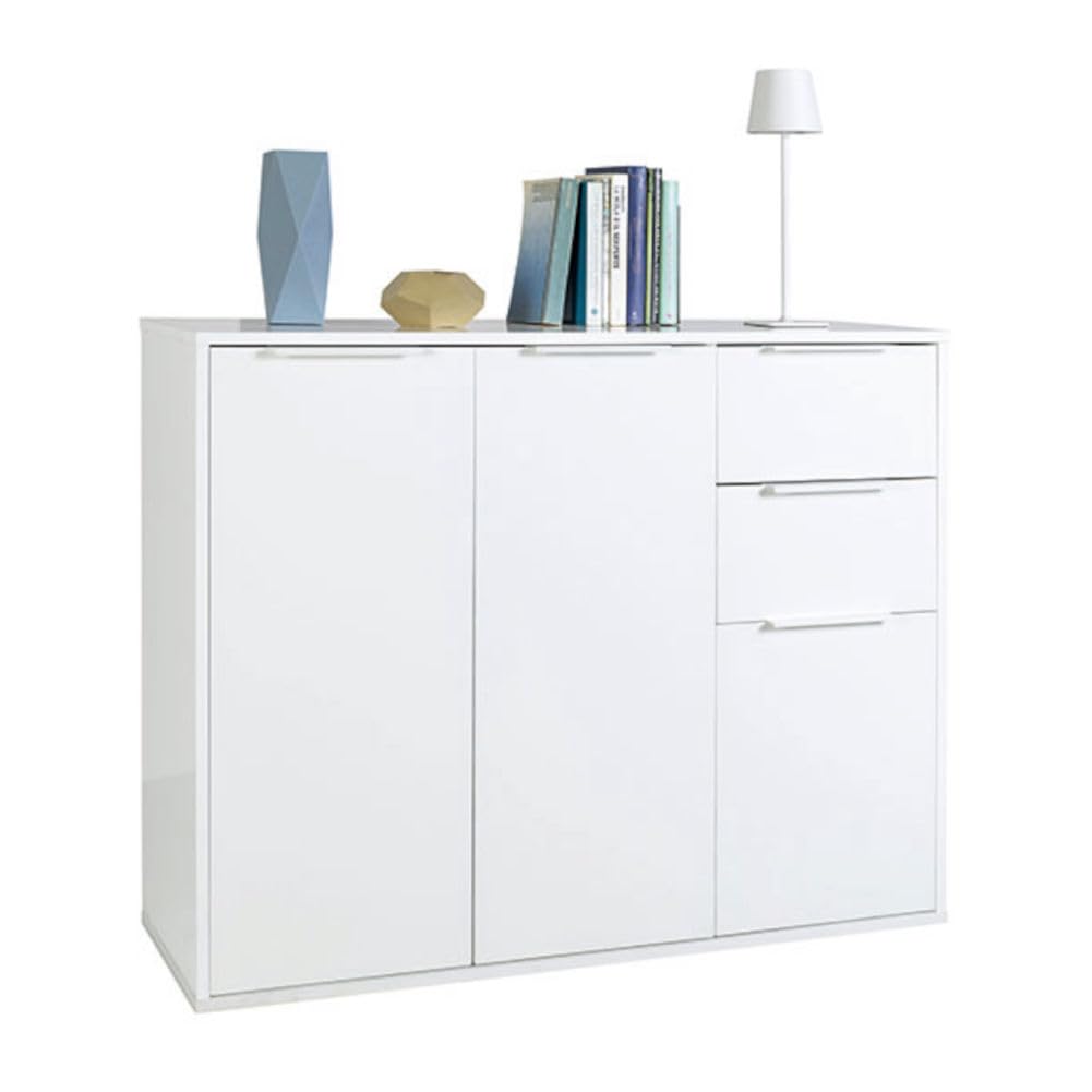Toto Piccinni Mobile Contenitore Base Multiuso 3 Ante e 2 Cassetti (Bianco Lucido)