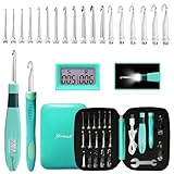 Yarniss 18 Size Counting Crochet Hooks with Light, Digital Counter Crochet Hooks Set with Case (2.0mm~14.0mm)