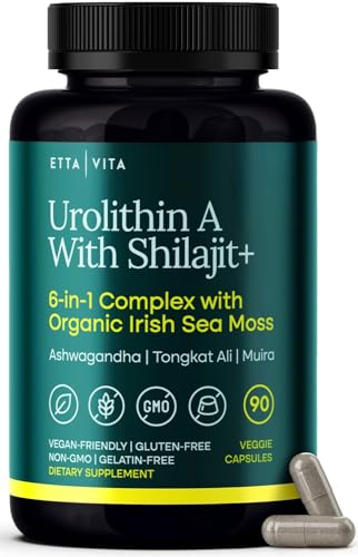 Urolithin-A Complex w Shilajit Organic Sea Moss Ashwagandha & Tongkat Ali Natural Energy Libido Hormone Balance and Focus for Men & Women (Made in USA - 3rd Party Tested