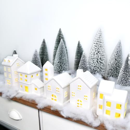 JETEHO Ceramic Christmas Village Houses 5 Pcs...