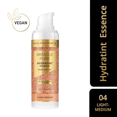 Max Factor Miracle Pure Hydratint Essence, feuchtigkeitsspendendes Make-up mit leichter Deckkraft, 71% wasserbasiert, mit Mikro-Kapsel Pigmenten, 30 ml, Fb. 4 Light-Medium