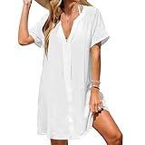 Robe de Plage Femmes, Cache Maillots et Sarongs Bikini d'Été Jupe Portefeuille, Longue Couverture Ample Décontractée Robe d'été Manches Courtes pour Femmes Midi Robes de Plage décontractées