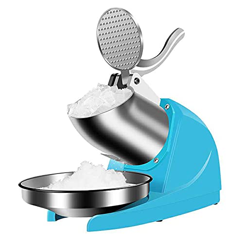 Piccola tritaghiaccio per Uso Domestico, tritaghiaccio Elettrico, Macchina per Il Ghiaccio a Tre coltelli, Spessore Regolabile, tritaghiaccio a Doppio Uso Domestico e Commerciale Blu