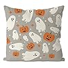 Halloween Pillow Covers 18x18 Inch Ghost Pumpkins Grey Linen Pillowcase Holiday Farmhouse Throw Pillows Indoor Outdoor Couch Cushion Case for Home Sofa Decor