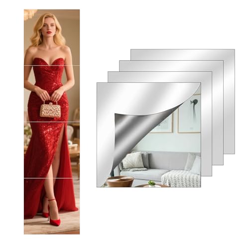 Vernerth 4 pezzi specchio adesivo acrilico 20x20 cm autoadesivo, piastrelle decorative per pareti con spessore 2 mm - Ideale per bagno, camera da letto, armadi e decorazioni fai da te