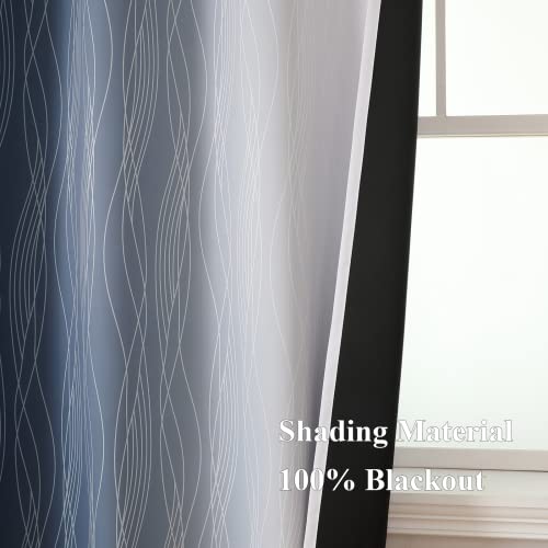Estelar Textiler Navy Blue and Greyish White Blackout Curtains 45 Inch Length, Light Blocking Gradient Drapes for Kitchen, Thermal Insulated Grommet Ombre Curtains for Bathroom,42Wx45L,2 Panels