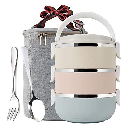 Mr.Dakai 3 Tier Stainless Steel Thermal Lunch Bento Box With Tableware Set, Stackable