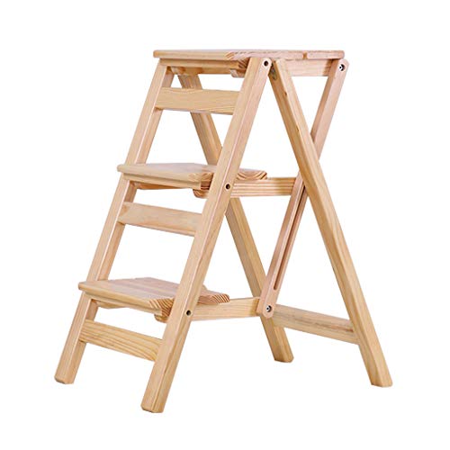 Eescalera Taburete Taburete de Madera Silla de Escalera Plegable de 3 Niveles Taburete Multifuncional y Estante para Plantas, Decoración del hogar (Color Madera) Pedal Antideslizante Robusto y anch Cover