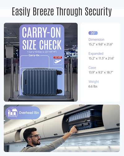 LIGHT FLIGHT Carry On Luggage 22x14x9 Airline Approved, Carry On Suitcases with Wheels, Expandable Hardside Lightweight Rolling Travel Luggage with TSA Lock 20 Inch Carryon, Royal Blue - Image 4