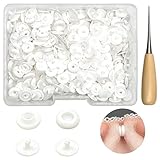 GTAAOY 120 Sets T5 Plastic Snap Buttons - No Sew No Tools Required, Hand Press Fasteners for DIY Crafts, Clothing Repair & Home Decor (White)