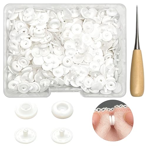 GTAAOY 120 Sets T5 Plastic Snap Buttons - No Sew No Tools Required, Hand Press Fasteners for DIY Crafts, Clothing Repair & Home Decor (White)
