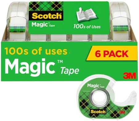 Scotch Magic Tape, Invisible, Repair Christmas Cards and Use as Holiday Gift Wrap Supplies for Christmas, 6 Tape Rolls with Dispensers Scotch Magic Tape, Invisible, Repair Christmas Cards and Use as Holiday Gift Wrap Supplies for Christmas, 6 Tape Rolls with Dispensers