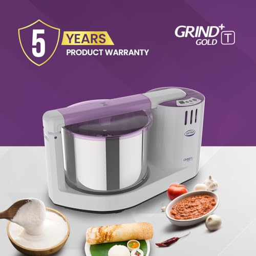 Image of Ultra Grind+ Gold (T) 2 Litre Table Top Wet Grinder - White | Digital Timer - Fast Grinding Conical Stones, 150W Motor & 5 Years Warranty | AISI 304 Food-Grade SS Multi Utility Cylindrical Drum