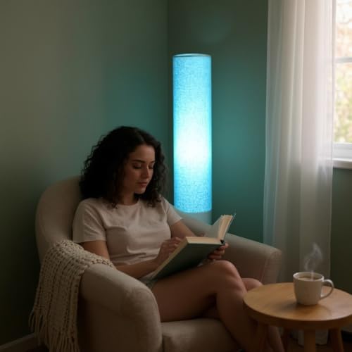 Image of Cotton Fabric Floor Lamp for Bedroom's Desk Lamp for LivingRoom, Bed Room, Office | Night Stand Dimmable Room Floor Lamp for Reading Corner Lamp (Blue)