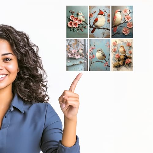 Image of SiddArtify Bird Wall Art Prints Set - Vintage Floral Poster Decor for Living Room Bedroom Office - Set of 2-4x6 Inch - Board (Pack of 6) - Sticker (Pack of 6)