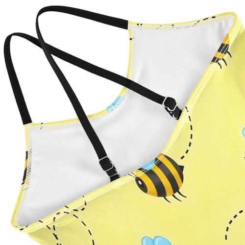 Girls Swimming Suits Beach Swimsuit Girls 3-10 Y with Adjustable Shoulder Strap, Cute Cartoon Bees Yellow4