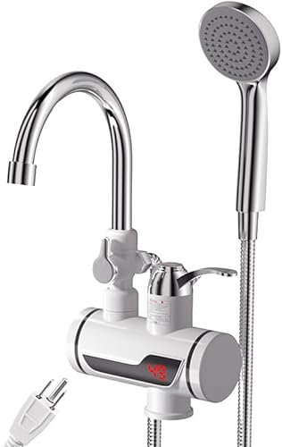 Instant Hot Water Faucet | Hot Water Dispenser Faucet | Portable Hot Shower | 3000W Tankless Water Heater Electric - 360° Rotating Fast Heating with LED Display & Hose | Complete Shower Set