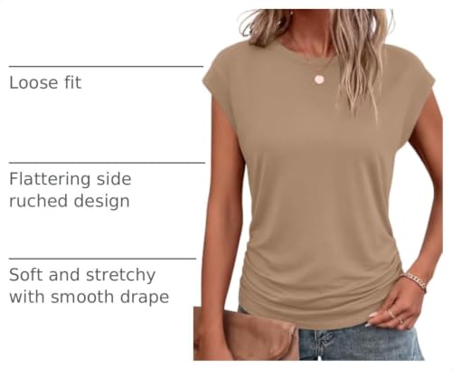 Image of Bliwov Womens Summer Tops Cap Sleeve Crew Neck Casual T Shirts