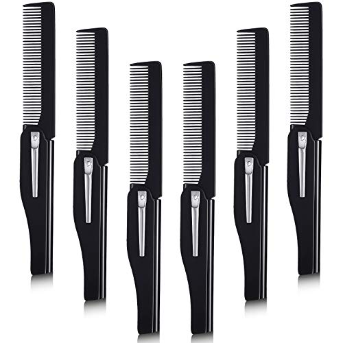 Yetene 6 Pieces Beard Comb Folding Pocket Comb Folding Moustache Comb for Men for Everyday Grooming Styling Hair, Black