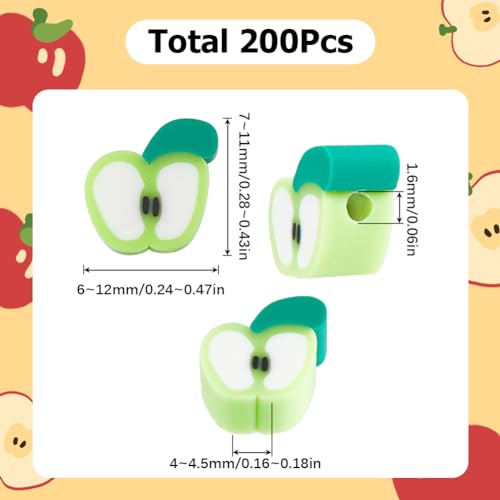 SUNNYCLUE 1 Box 200Pcs Apple Clay Beads Handmade Polymer Clay Beads Fruit Green Apple Slice Bead Flat Apple Shape Loose Spacer Beads for jewellery Making Beading Supplies DIY Keychain Bracelets Crafts - Image 2