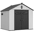 YITAHOME 8x8ft Outdoor Plastic Storage Shed with Floor, Extra Thick Waterproof Garden Shed with Lockable Door, Oval Vision Windows &Vents, 16mm Heavy Duty Tool Storage for Patio, Lawn, Bikes, Gray