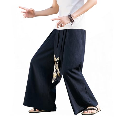 Seidarise Men's Wide Leg Casual Harem Linen Japanese Yoga Harem Pants Hip hop Joggers Baggy Navy