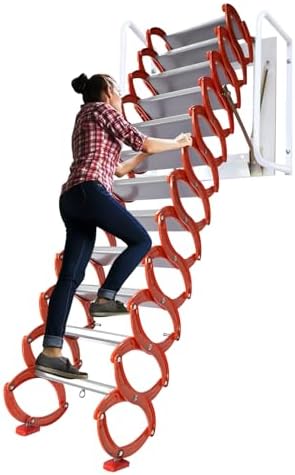 RustyVioum 12 Steps Wall-Mounted Attic Ladder Folding Wall Mounted ...