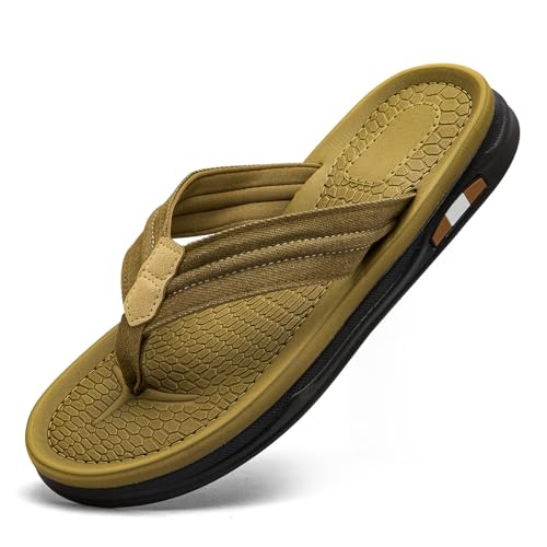 Image of Mens Flip Flops Thong Sandals Lightweight Comfortable Summer Beach Slides Soft Cushion Footbed Open Toe Slippers for Pool Showers Dorms Water Friendly Indoor and Outdoor