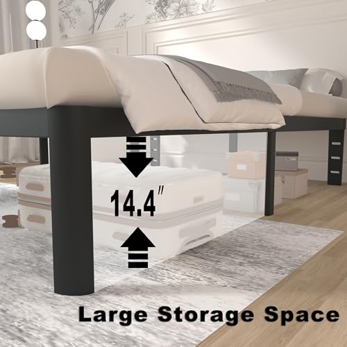 Image of ITIMIDI 16 Inch Bed Frame King Size, Safety Design with Rounded Corner Legs and DIY Headboard, King Size Platform with Storage Space, Heavy Duty Foundation, Noise Free, No Box Spring Needed, Black