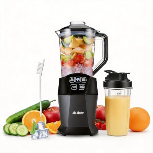 Image of Liebe&Lecker 1200W Smoothie Blender, 50oz blenders for kitchen | Milkshake Maker with 50-Oz Jar, 28-oz To-Go Cups & Spout Lids, or Frozen Drinks, Meal Prep, Zero BPA