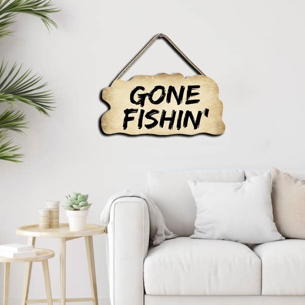 Miniatura 4 de KPSheng Gone Fishin - Letrero de madera impreso para pared, decoración de letreros para el hogar, divertido letrero de madera para colgar en la