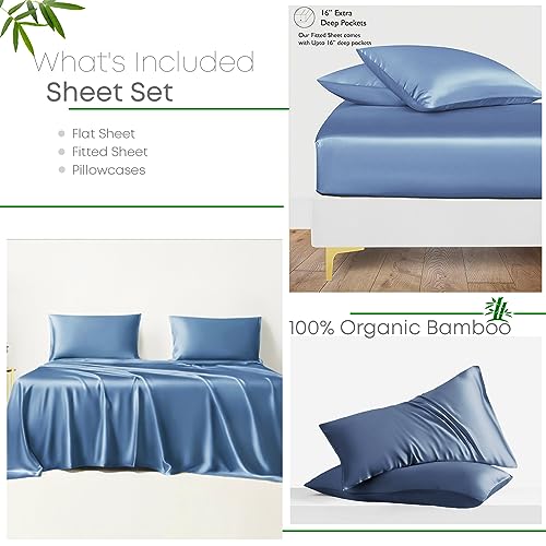 LINENWALAS King Size Bed Sheet Set, 300 Thread Count, 100% Bamboo Bedding Set, Cooling Silk Sheets Set including 1 Fitted - Image 2