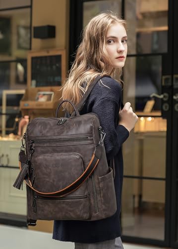Image of Shrrie Vegan Leather Laptop Backpack for Women 15.6 inch Work Backpack Fashion Travel Backpack Purse for Business College