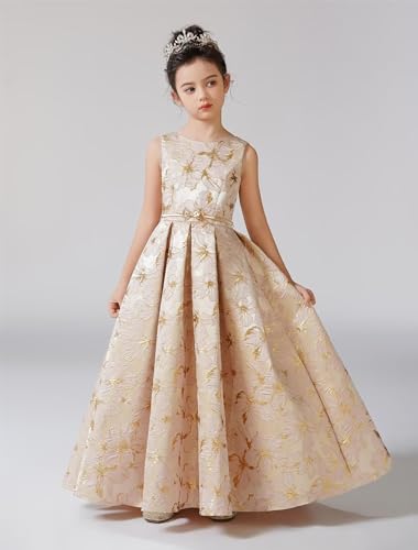dideyttawl Girls A-Line Satin Flower Girls Dress Floral Embroidery Appliqued Sleeveless Long Jr Bridesmaid Dresses 7502