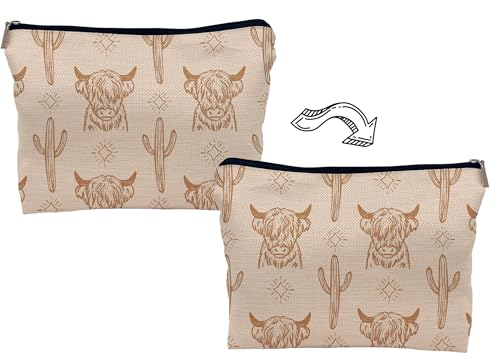 Image of Western beige Makeup Bag,Western Gifts For Women,Cow Makeup Bag,Cowgirl Stuff,Western Stuff For Women,Western Gifts,Cowgirl Gifts(beige)